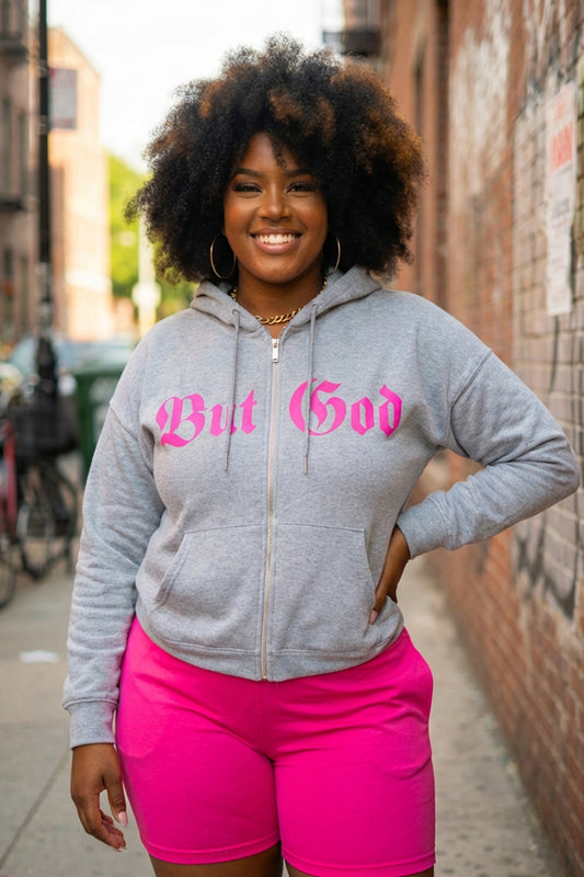 BUT GOD | Neon Pink Cropped Zip Hoodie