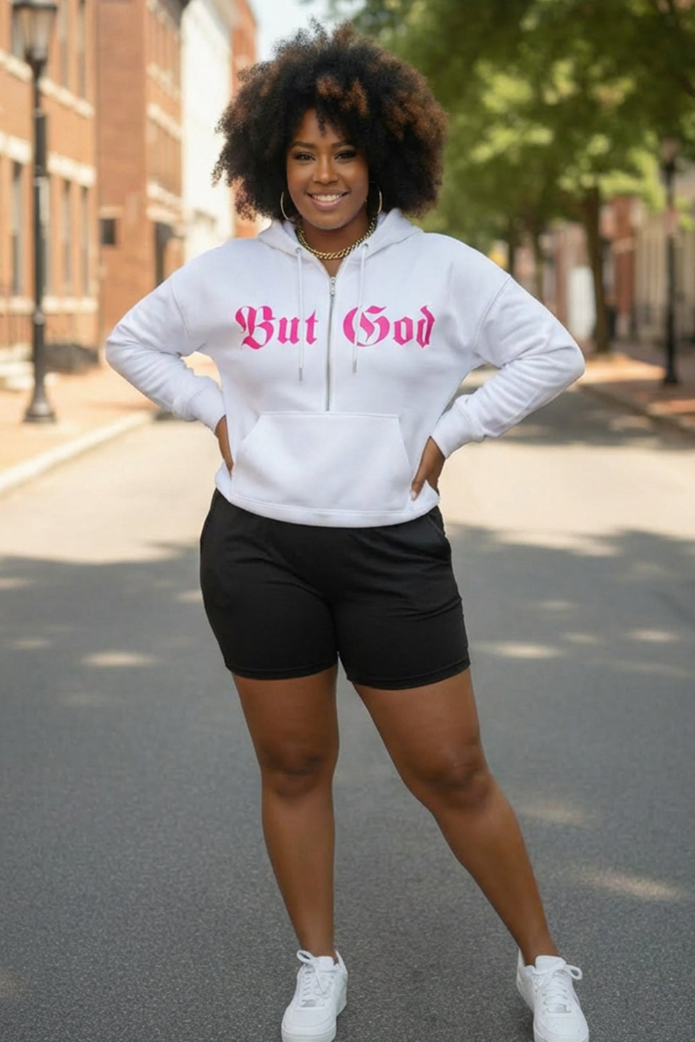 BUT GOD | Neon Pink Cropped Zip Hoodie