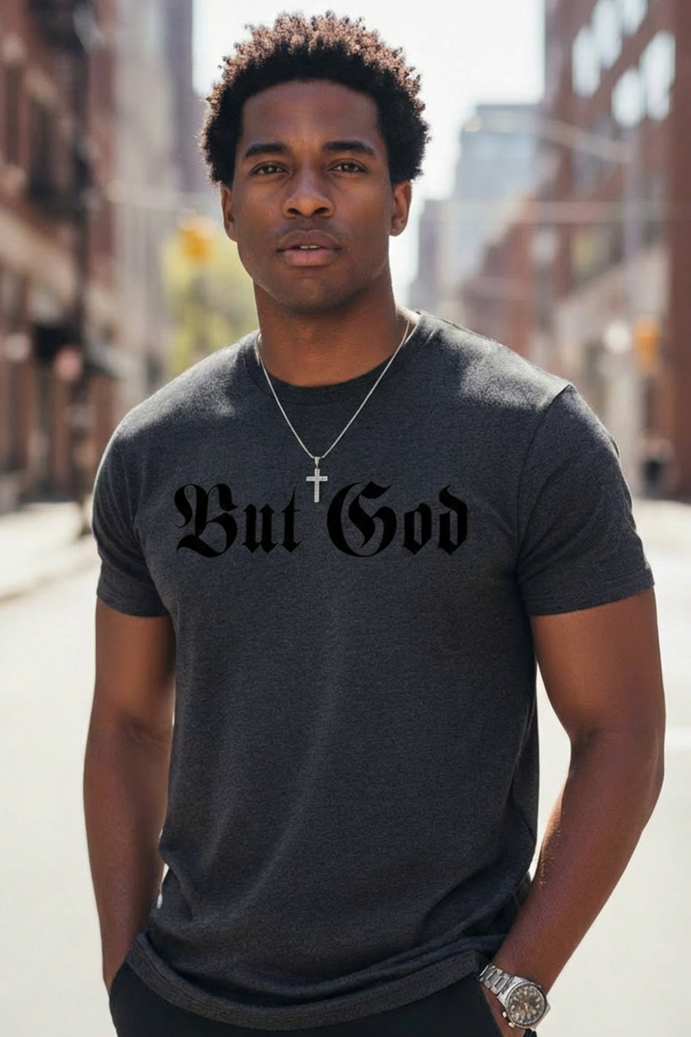 BUT GOD | Soft Flock Fitted Tee