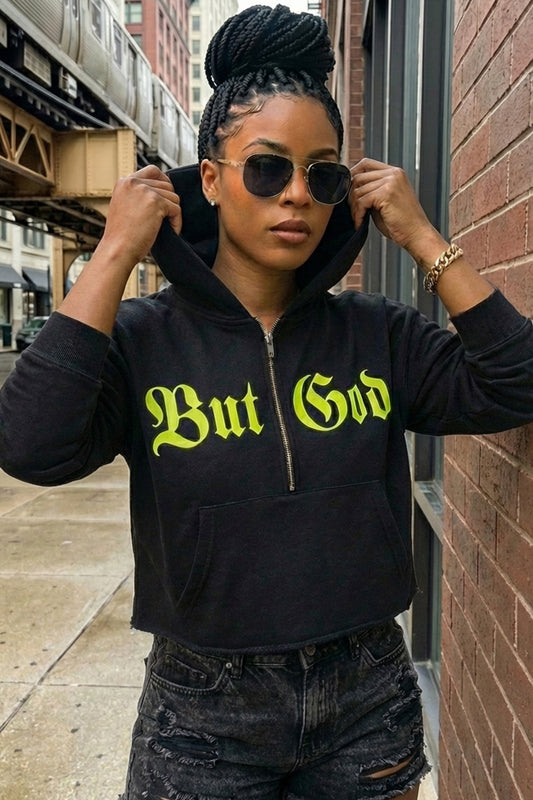 BUT GOD | Neon Yellow Cropped Zip Hoodie