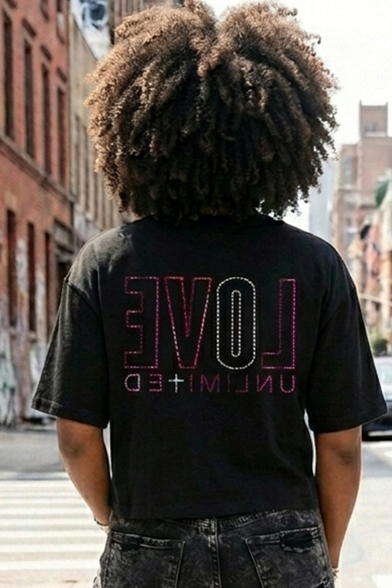 LOVE UNLIMITED | Neon Pink & Silver Boxy Tee