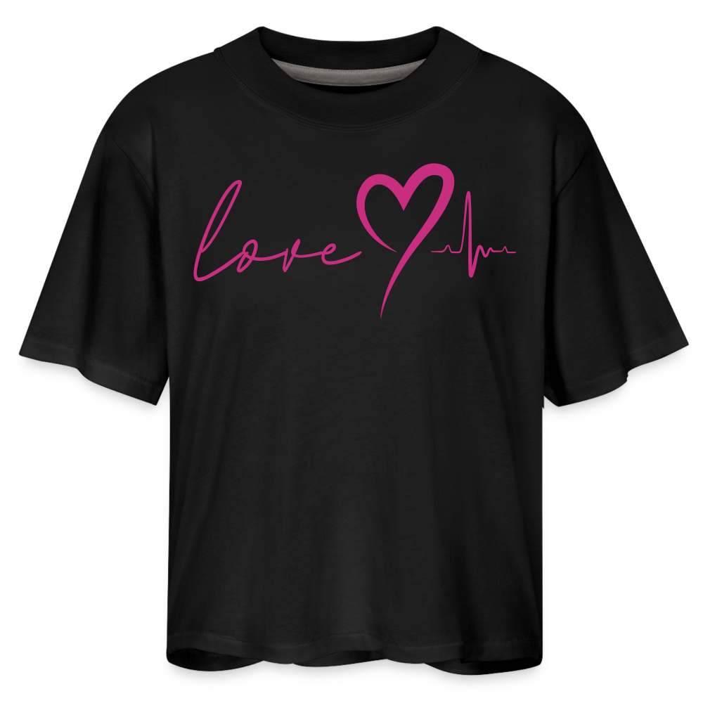 HEARTBEAT | Pink Velvet - Boxy Tee - black